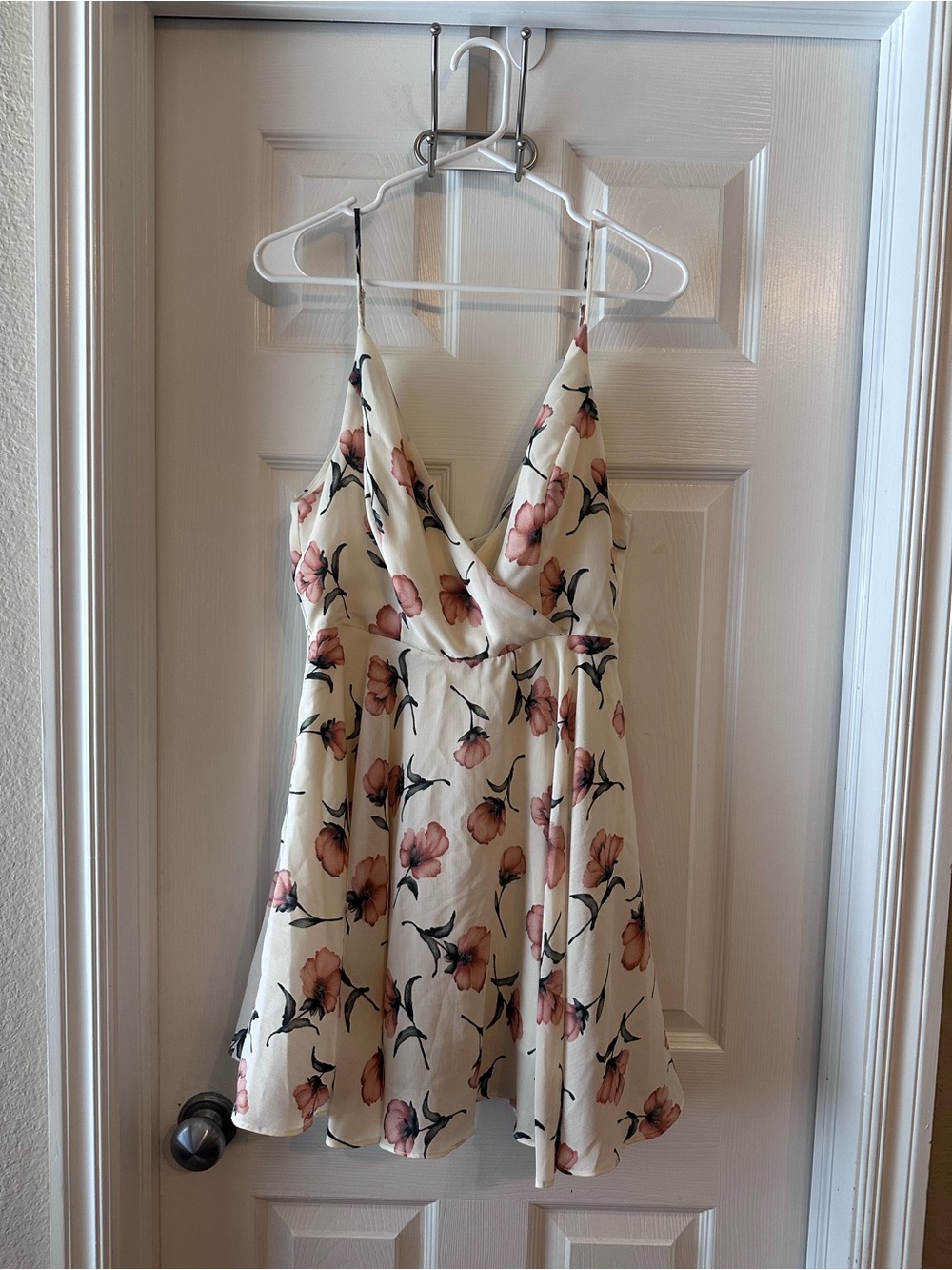 Cream Floral Spaghetti-Strap Sundress